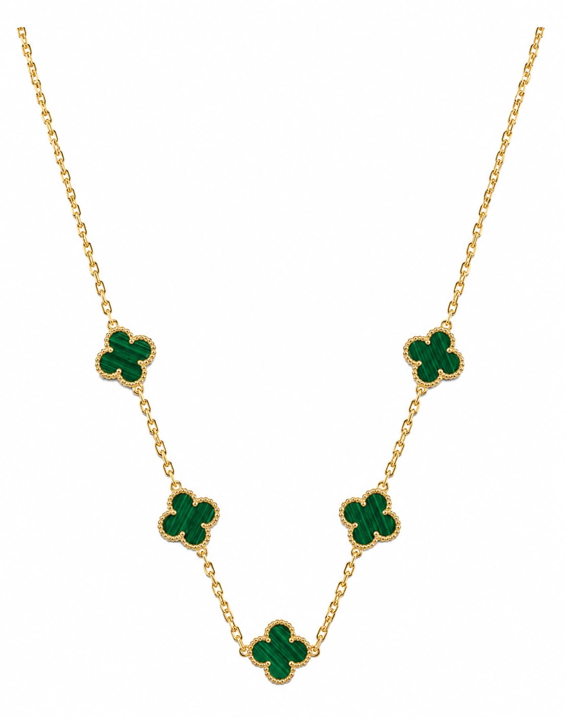 Malachite Green Clover Necklace with Gold-Tone Chain-image-22
