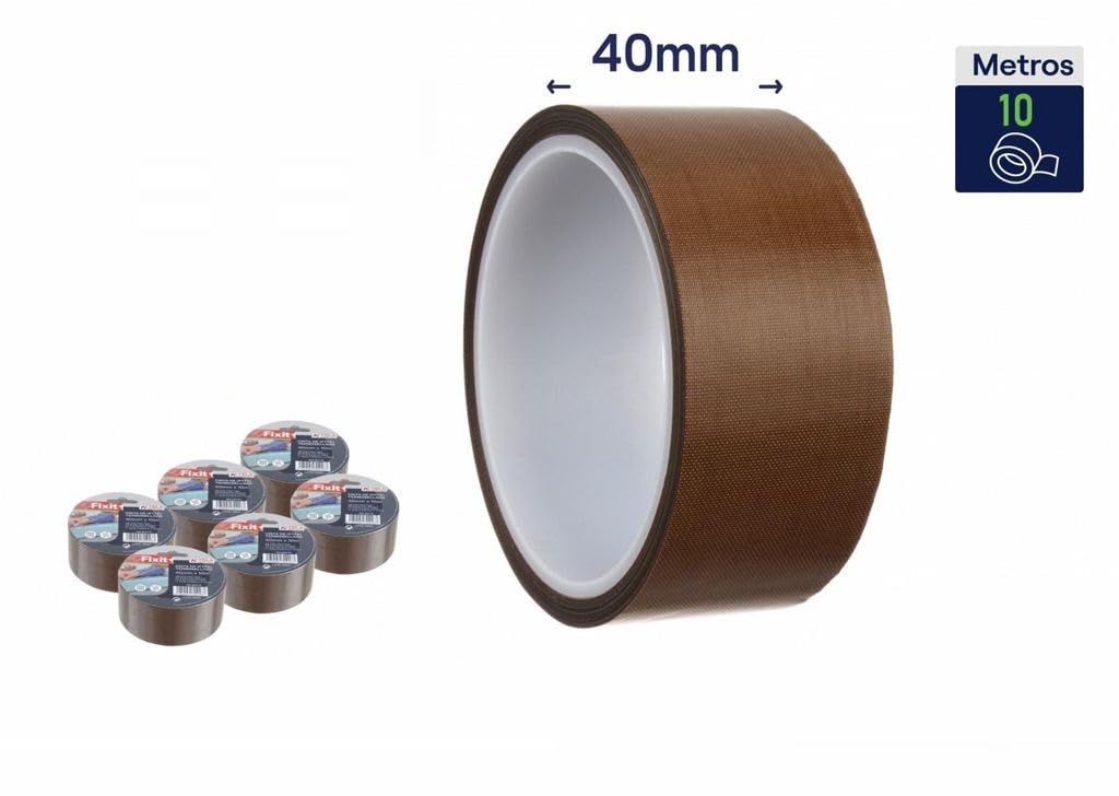 DRW Cinta de termosellado PTFE teflon resistente a temperaturas marron 6 unidades 40mm x 10m