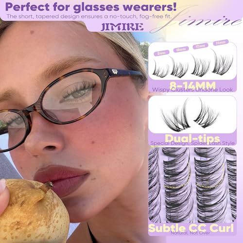 Image of Spider Breeze Lash Clusters Wispy Eyelash Clusters CC Curly Natural Lashes Clusters Fluffy Cluster Eyelash Extensions Natural Look 8-14MM Short Cluster Lashes for Clean Baddie Makeup Look by JIMIRE