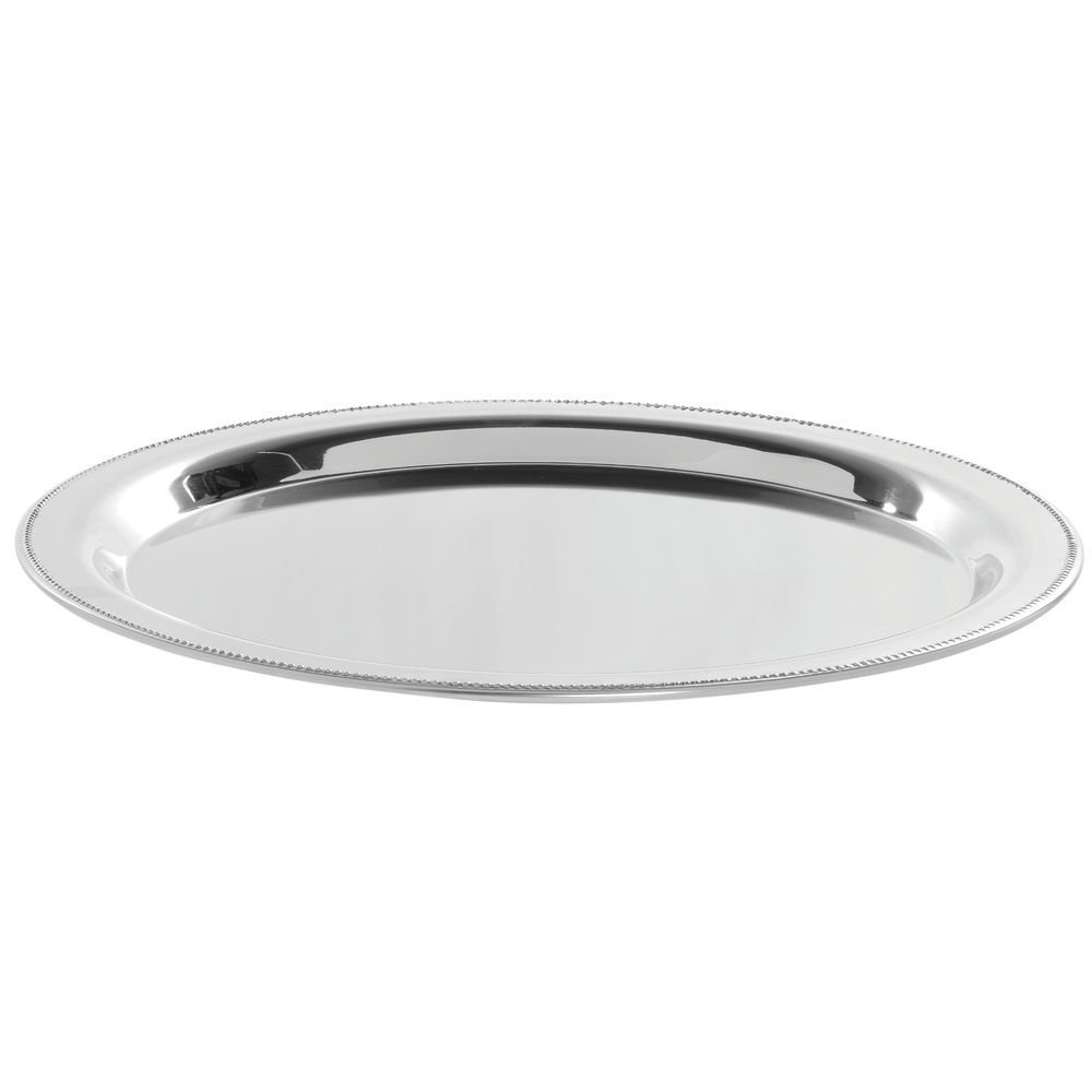 Serving Tray Stainless Steel Round with Beaded Edge - 13" Dia x 3/4" H by HUBERT – 13", Stainless Steel, Silver, Model TR06702188