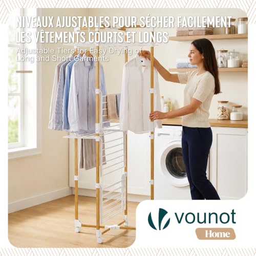 vounot® Séchoir à Linge Tour Pliable à 4 Niveaux 33m de Séchage Etendoir Linge Grande Capacité avec 4 roulettes 2 Ailes Latérales pour Usage Intérieur et Extérieur Blanc – vue 4