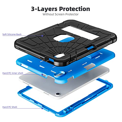 Sibeitu Case for iPad 11th (A16) 2025/ 10th Generation 10.9 Inch 2022, Rugged Shockproof iPad 10 Case with Pencil Holder & Built-in Stand, Hard 11th Gen iPad 11 inch Cover for Kids Boys, Black+Blue