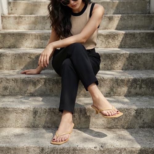 Image of CUSHIONAIRE Miami Kitten Heels for Women, Thong Flip Flop Heeled Sandals with Memory Foam, Slip On Dressy Sandal