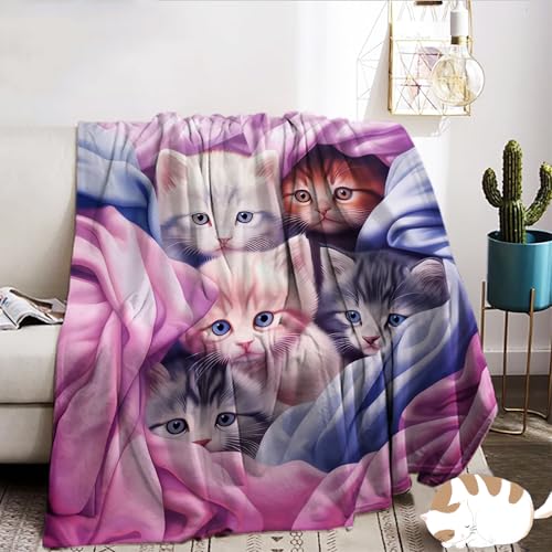 WZXGHE Couverture avec Motif Chat 130x150,Douce Et Duveteux Douillette De Canapé de Chat Couverture,pour canapé et Voyage (Chat-B, 130x150cm)