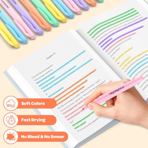 Qicewinly 48 Count Pastel Highlighters Bulk - 6 Assorted Soft Colors, Chisel Tip, No Bleed & Quick Dry, Ideal for Note Taking, Studying, School, Office, Student & Teacher Supplies — view 4
