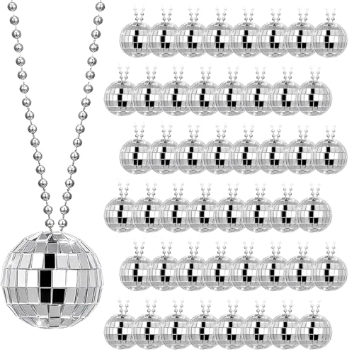 AOZUO Mirror Disco Ball Necklaces Bulk 1.2 Inch Disco Ball Ornaments Silver Hanging Reflective New Year 70s Party Favors Mini Balls Decoration for Festivals Stage Props Costume Accessories