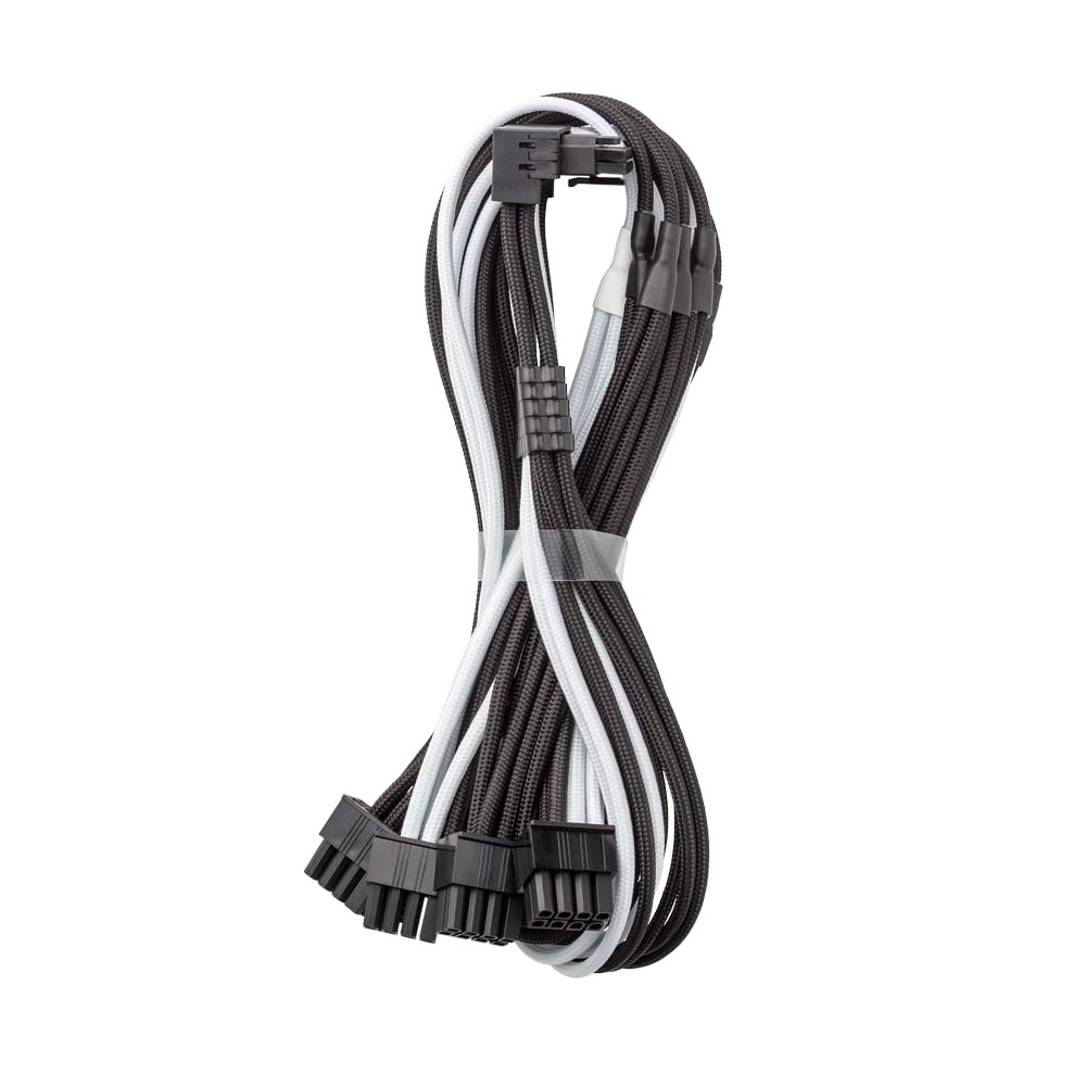 RT-Series Pro ModFlex Sleeved 12V-2x6 12VHPWR 90° StealthSense PCIe Cable for ASUS/Seasonic/Phanteks (Variant B, Black + White)