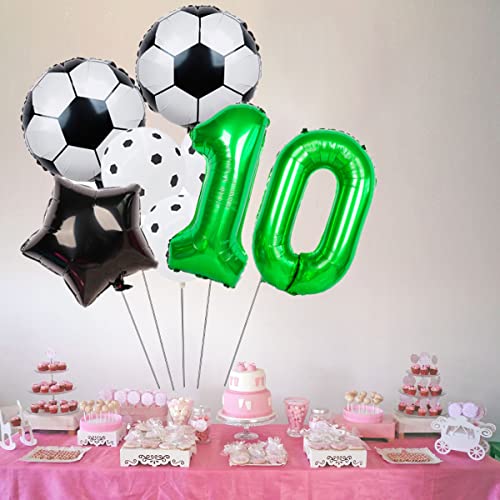 Soccer Balloons Set 10th Birthday Decoration 32'' Balloons Number 10 Foil Balloon Green Soccer Balloon Black Star Balloon for Kids Boys Girls 10 Year Birthday Party Soccer Balloon Party Decoration - Image 3