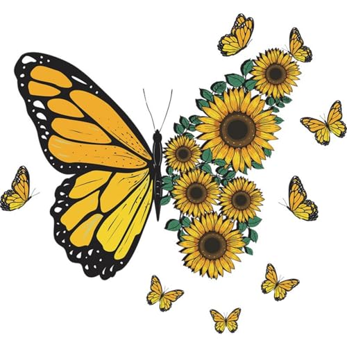 Piduckg Large Butterfly Wall Decals, Sunflower Wall Stickers Yellow Butterfly Flower Wall Decal Murals Peel and Stick Wallpaper Art Decal for Nursery Bedroom Living Room Classroom