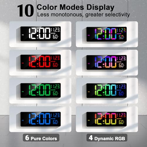 16" Bluetooth Large Digital Wall Clock/Auto Time Sync, 10 RGB Colors Digital Clock Large Display with Remote, Auto-Dimming/DST, Calendar, Timer, Alarm, 6 Night Lights Big Clock for Decor - Image 5