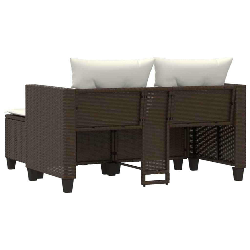 Divano da giardino a 2 posti con sgabelli, in rattan, poltrona da giardino, terrazza, balcone, poltrona relax per giardino, terrazza, balcone, marrone