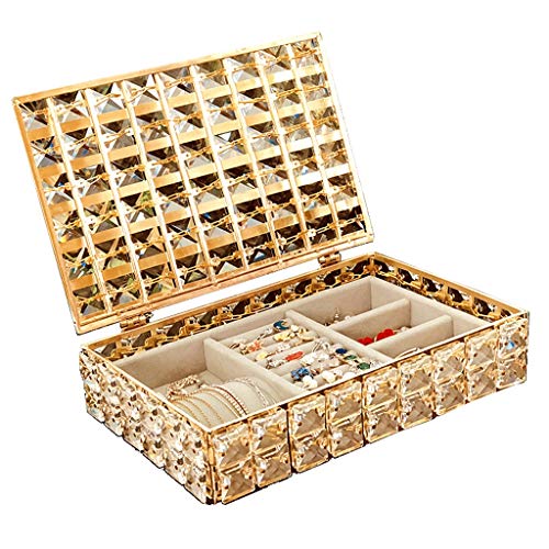 Boîte de rangement de bijoux en or et cristal pour bagues et colliers