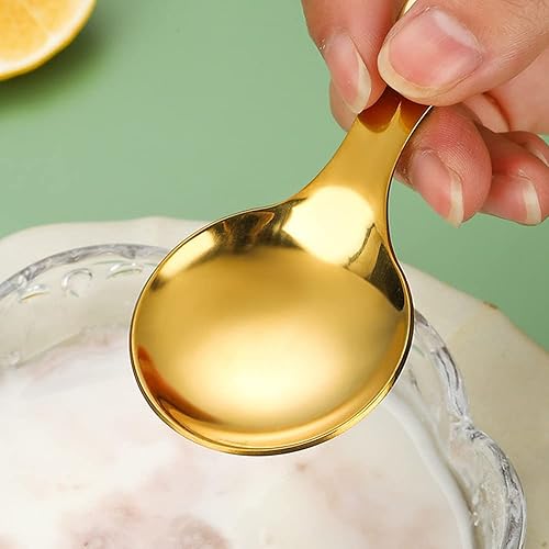 Miniatura 9 de 5 cucharas de mango corto, mini cucharas de acero inoxidable, cuchara redonda gruesa para condimentos de sal, postre té, café (oro rosa)