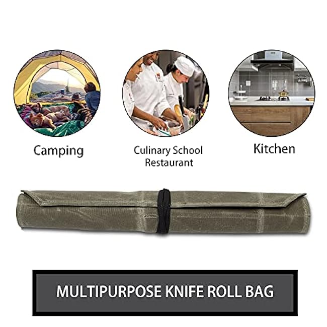 Knife Roll,Chef Knife Roll Bag,Waxed Canvas Knife Roll Case with 7 Slots,Portable Knife Wrap,Kitchen Knife Storage Case,Chef Tools Protector,Culinary Knife Bags,Travel Tool Roll Pouch,Knives Pouch