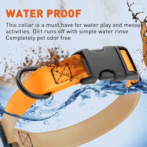 Image of Dogline Biothane Waterproof Dog Collar with Quick Release Buckle Strong Coated Nylon Webbing with Odor- Proof for Easy Care Easy to Clean Fits Small Medium Large Dogs, Tangerine Orange 3 /4 inch W 12-19 inch L
