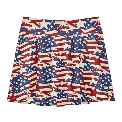 American Flag Flowy Tennis Skirt for Girls with Built-in Shorts Pleated Skirts for Kids Little Girl SkortWith Pockets Red and Blue