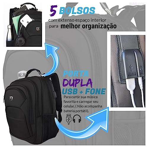 Mochila Masculina Executiva Notebook 15.6 16 17 Polegadas Cor: Preto