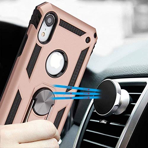Image of REALCASE iPhone XR Back Cover Case | Heavy Duty Dual Layer Hybrid Shock Proof Armor Defender Ring Case Back Cover for iPhone XR (Gold)