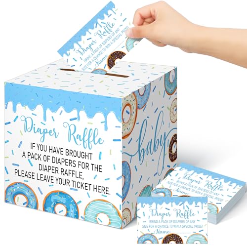 Image of Teling 51 Pieces Diaper Raffle Tickets with Card Box,Baby Boy Sprinkle