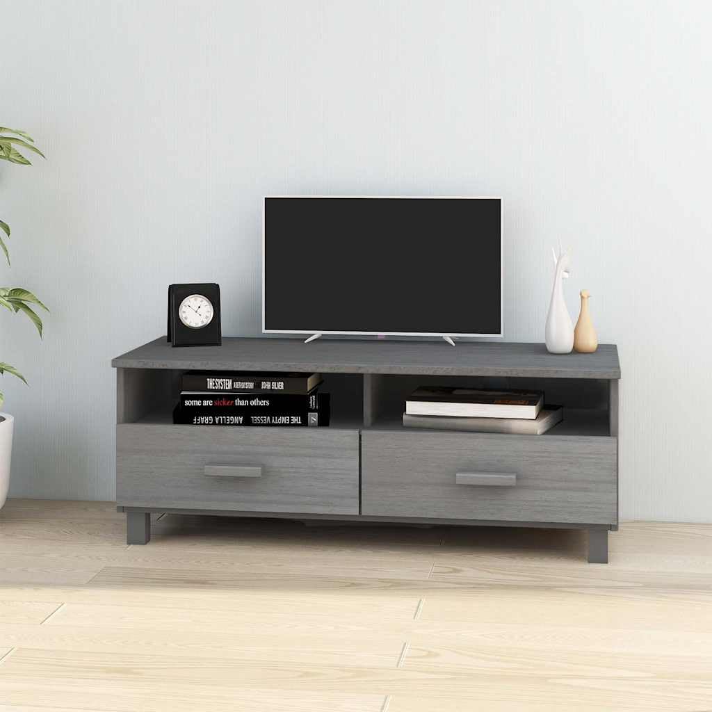 Szafka pod telewizor, ciemnoszara, z litego drewna sosnowego, 106 x 40 x 40 cm, z szufladami, przegródkami i kanałem kablowym, do przechowywania mebli do salonu, sypialni, kina domowego