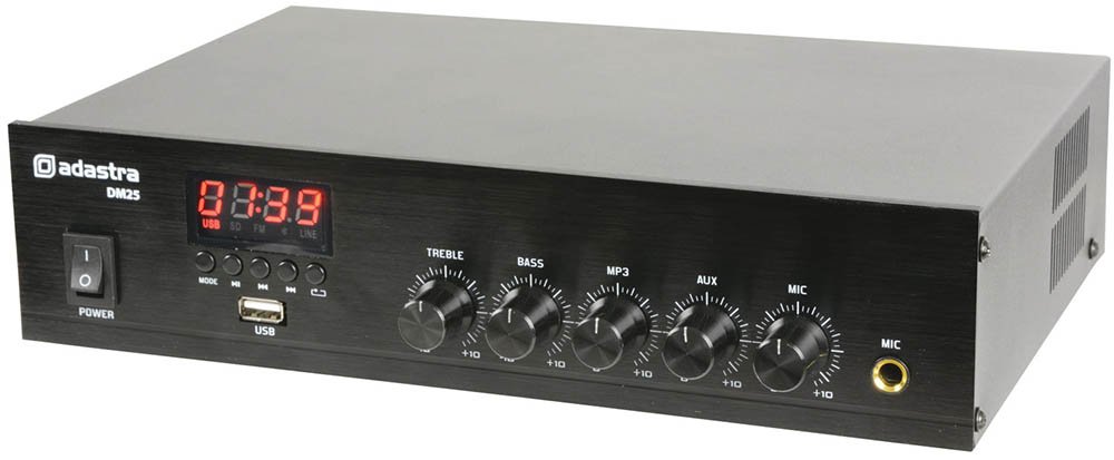 DM-Series Mixer Amplificatore 25Wrms con USB, Radio FM e Bluetooth, Amplificatore 100V Linea o 4-16 Ohm, Ingressi Mic/Aux, Uscita Mono per Piccole Installazioni Audio