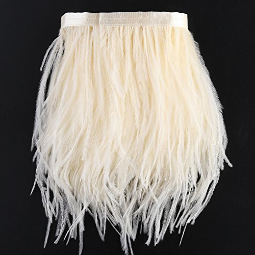 Straußenfedern Borte Fransen mit Satinband - zum Nähen von Kleidern Basteln Kostüme Dekoration, 186cm (Beige) Cover