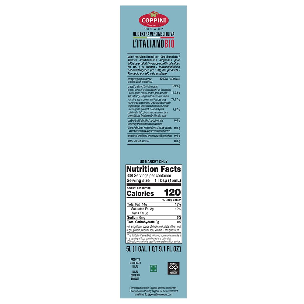COPPINI TERNI Olio Extra vergine di Oliva Coppini Biologico Italiano - 5 L