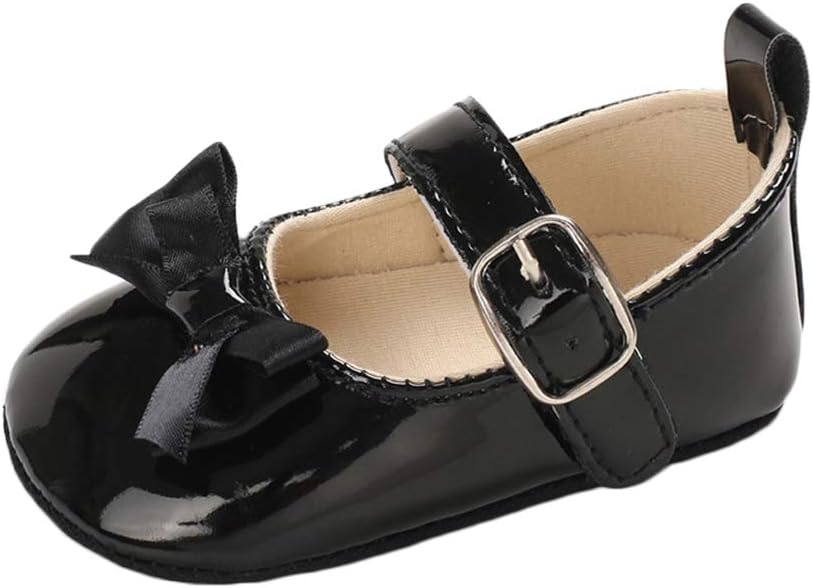 Baby Girls Bowknot Mary Jane Flats Soft Rubber Sole Toddler Walking Shoes Infant Princess Crib Wedding Dress Shoes