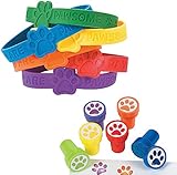 Paw Print Party Favor Set, 24 Rubber Bracelets, 24 Paw Print Stampers, Paw Dog Patrol Party Favors Supplies, Great Party Favor, Gift, Goody Bag Stuffer, For Kids, By 4E’s Novelty