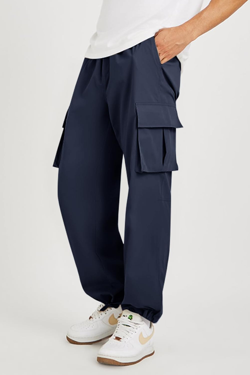 Runcati Mens Cargo Pants Hiking Athletic Joggers Sweatpants Elastic Waist Drawstring Casual Trousers with Multi Pockets - Image 2