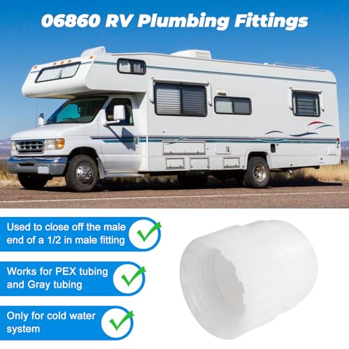 Image of 06860 1 /2 inch RV Drain Cap, Cold Water Pipe 1 /2 inch Female End Cap Terminator, RV Plumbing Cap Fitting, RV Pex Pipe /Tubing Fittings (4 Fittings)