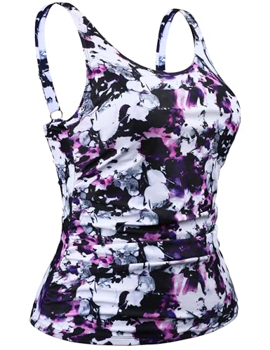 Haut de bain tankini pour femme à armatures drapé violet 16 - 5