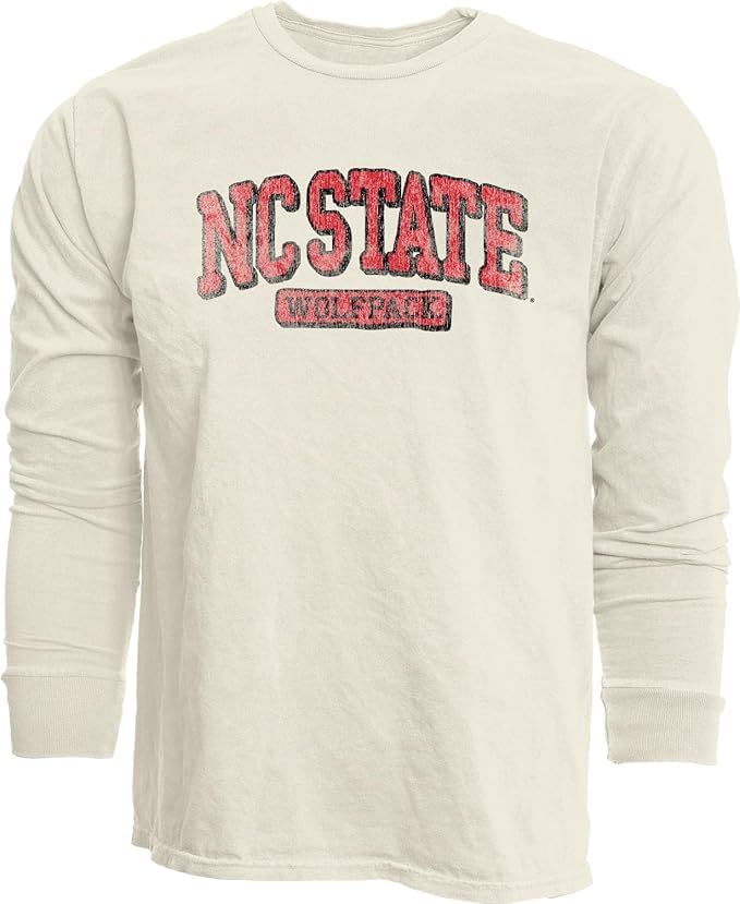 Blue 84 NCAA Unisex-Adult NCAA Officially Licensed Long Sleeve T-Shirt Ivory Dyed Ringspun Vintage