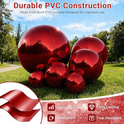 Set de 6 Bolas Espejadas Inflables Rojas Reutilizables con Bomba para Decoración de Fiestas, Eventos, Piscina, Bodas y Fotografía miniatura 3