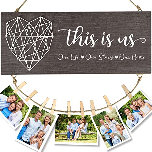 Miokup Gifts For Couples,Best Brithday Gifts For Mom Women,House Warming Gifts New Home Wall Decor,This Is Us Family Picture Frame,Wedding Gifts For Couples,Rustic Wood Hanging Photo Holder (Walnut Brown) #TOP1