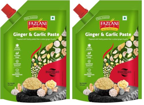 Image of Fazlani Foods Fresh Ginger & Garlic Paste - Authentic, Thick & Flavorful | Gluten-Free, Perfect for Curries, Sauces & Dishes | 500g | Pack of 2
