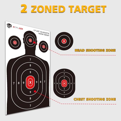atflbox silhouette paper target for the range 17x25 inch target paper for indoor and outdoor use suitable for handguns pistols rifles airguns pellet gun bb guns