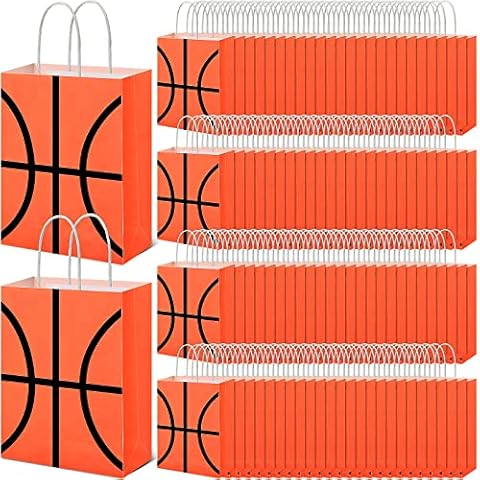 Zubebe 100 Pieces Basketball Paper Gift Bags with Handle Basketball Goody Candy Bags Treat Bags for Basketball Party Favors Gift Wrapping Supplies Cover