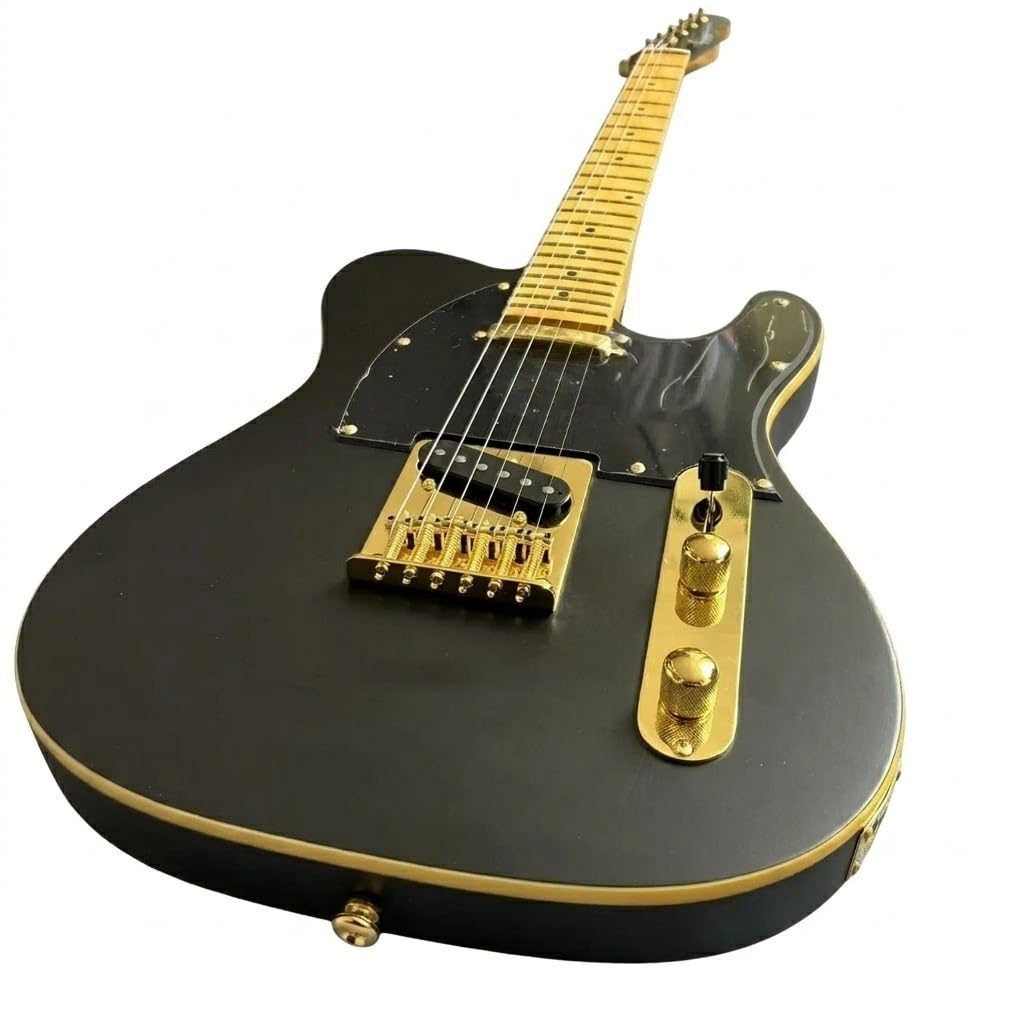 Chitarra elettrica Solid Body, nero opaco con hardware e rilegatura dorati, pickup single coil, full size 39" for palco studio (Guitarra Electrica)