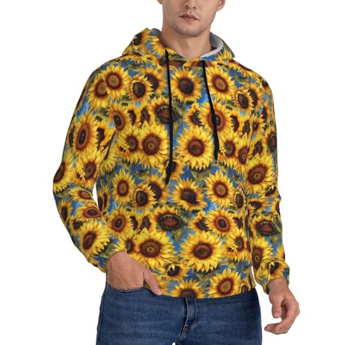 Sweat-shirt à capuche imprimé tournesols homme noir vetement grande taille