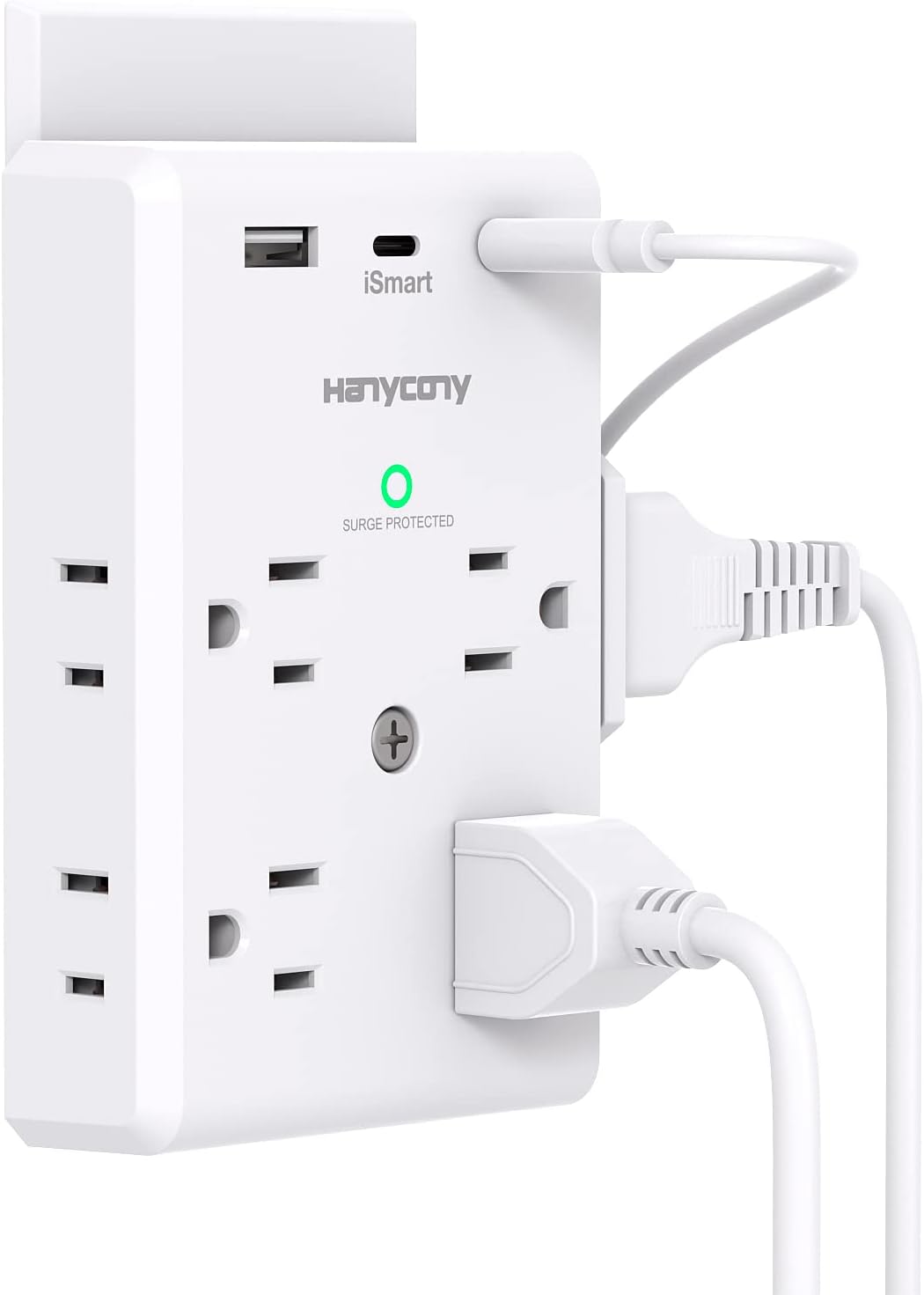 Multi Plug Extender with USB C Ports, 3 Sides Power Strip with 900J Surge Protector, 8 Outlet Splitter with 3 USB Wall Chargers, Spaced Wall Adapter