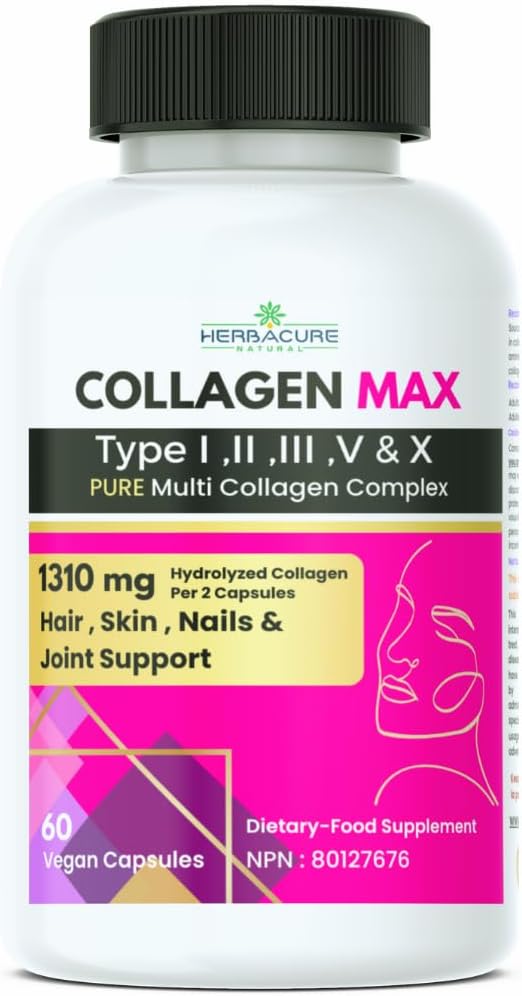 Collagen Max Type I, II, III, V and X Pure Collagen Complex – Made in Canada, USA sourced Ingredients Only, for Skin, Nails and Joint Support Collagen Max Type I, II, III, V and X Pure Collagen Complex – Made in Canada, USA sourced Ingredients Only, for Skin, Nails and Joint Support