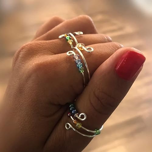 Liu Jun To My Daughter - Drive Away Your Anxiety Rainbow Beads Fidget Ring, Adjustable Anxiety Ring For Daughter,Ring With Beads Spinner Ring Fidget Gift To Women And Girls （Color） #TOP5