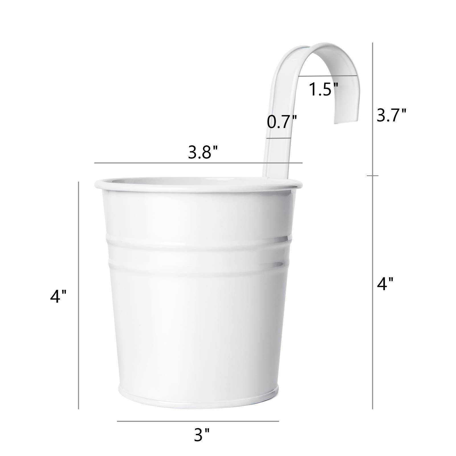 Dahey 10 Pcs Hanging Flower Pots Metal Iron Bucket Planter for Railing Fence Balcony Garden Home Decoration Flower Holders with Detachable Hooks, White, 4 Inches
