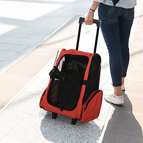 PawHut Hundetrolley Transporttasche Tragetasche für Tiere 2in1 Rucksack und Trolley 35x27x49 cm rot
