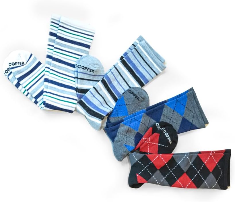 Tommie Copper Men's Over the Calf Compression Socks | All-Day Comfort, Breathable & Easy-On l Assorted Patterns lSize 6-8.5 (4-Pack)