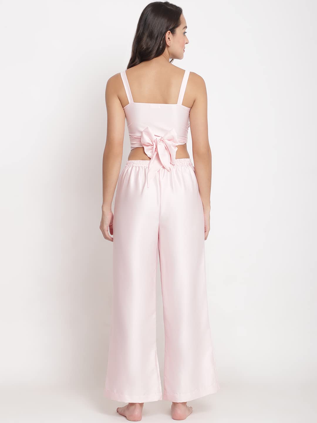 EROTISSCH Women's Pink Solid Swimwear Co-ord Set, Shoulder Strap Top & High-Rise Trousers, Lightweight Polyester, Comfortable & Stylish Vacation Wear for Beach or Pool (Size XL) 2