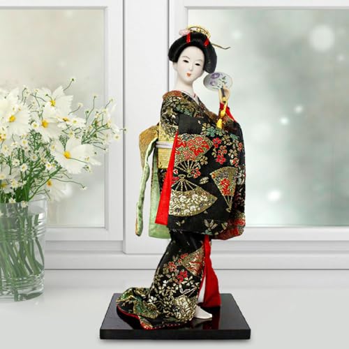12inch Japanese Geisha Figurine Doll Tabletop Ornament Asian Kabuki Figure for Indoor Space Decor