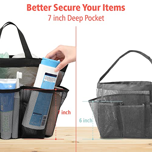 F-Color Mesh Shower Caddy Portable, Upgrade Deeper 7 Pockets Shower Caddy Basket Bag Tote For College Dorm Room Toiletry Bathroom Essentials Gym Camp Quick Dry 2 Handles Shower Bag With S Hook, Black #TOP1