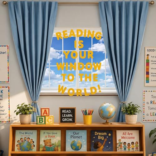 Angle de lecture classe : kit déco de 7 pièces avec rideaux et stickers Engrowtic